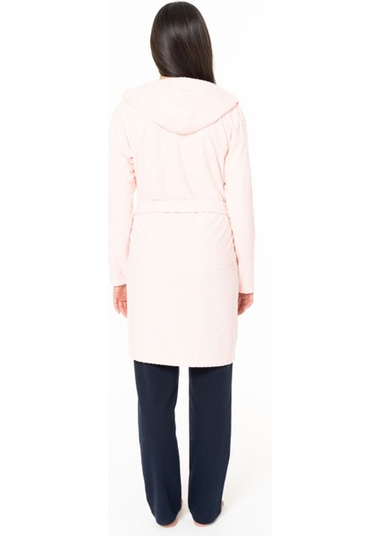 Kadın Uzun Ince Yumuşak Polar Sabahlık S26127 Kapüşonlu Kemerli Cepli fırsatları