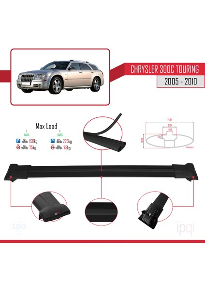 Chrysler 300C Touring 2005-2010 Arası ile Uyumlu Fly Model Ara Atkı Tavan Barı Siyah 2 Adet fırsatları