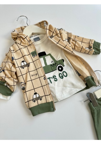 Erkek Bebek 3'lü Araba Desenli Yeşil Takım fiyatları