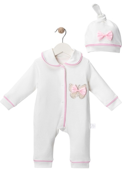 Kelebek Baskılı Kıl Biyeli Bebek Tulumu 3 Ay,6 Ay,9 Ay Kız