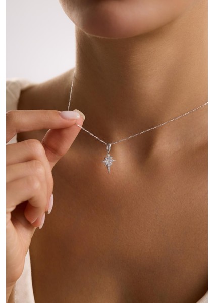 925 Ayar Gümüş Rodyum Kaplama Minimal Kutup Yıldızı Kolye fiyatları