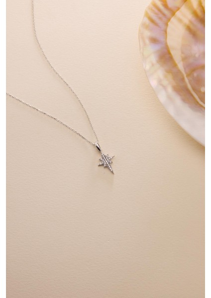 925 Ayar Gümüş Rodyum Kaplama Minimal Kutup Yıldızı Kolye indirimleri