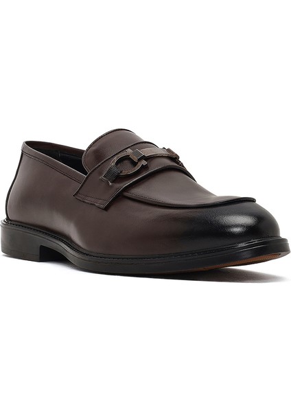 Erkek Kahverengi Tokalı Deri Loafer 25WFD664018