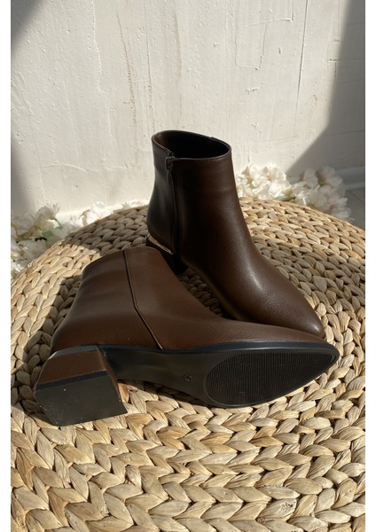 Kahverengi Cilt 4 cm Kalın Galvaniz Topuklu Şık Günlük Kadın Bot TMD2024800 fırsatları