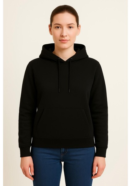 Kadın Siyah Kapüşonlu SWEATSHIRT-W1108-K