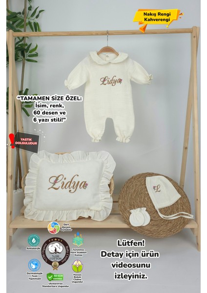 Müslin Yeni Doğan 4katlı Organik %100PAMUK Kişiye Özgü Nakışlı Hastane Çıkış Seti (Papatya Model-9)
