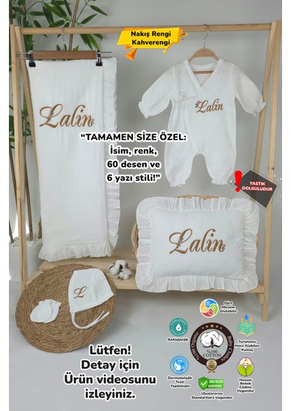 Müslin Yeni Doğan 4katlı Organik %100PAMUK Kişiye Özgü Nakışlı Hastane Çıkış Seti-Papatya Model1