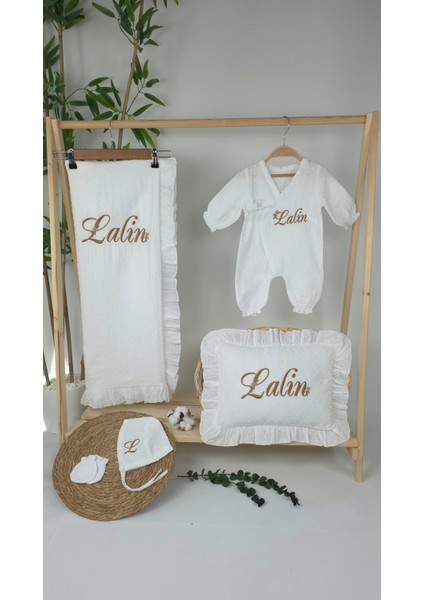 Müslin Yeni Doğan 4katlı Organik %100PAMUK Kişiye Özgü Nakışlı Hastane Çıkış Seti-Papatya Model1 fiyatları