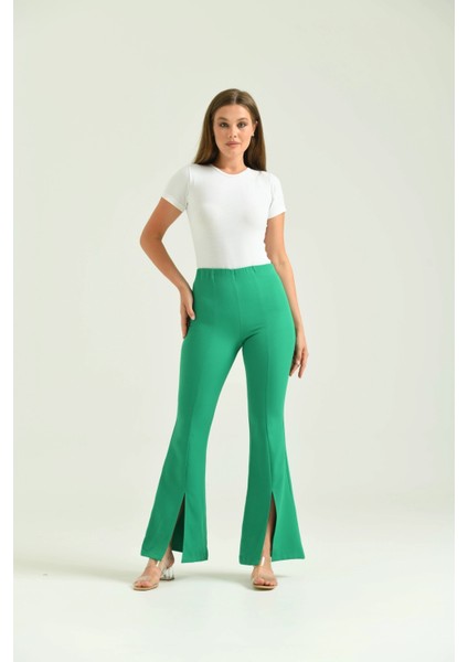 Kadın Pantolon Paça Detaylı Toparlayıcı Yüksel Bel Kumaş Pantolon Yeşil - T111 fiyatları