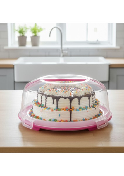 Kilitli Kapaklı Kek ve Pasta Fanusu 34 cm Büyük Boy – 7 Litre | Taşınabilir, Bpa Free, Bulaşık Makinesine Uygun
