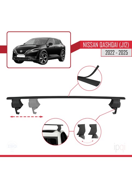 Nissan Qashqai 3 (J12) 2022 ve Sonrası ile Uyumlu Ace-4 Ara Atkı Tavan Barı Siyah 2 Adet modelleri