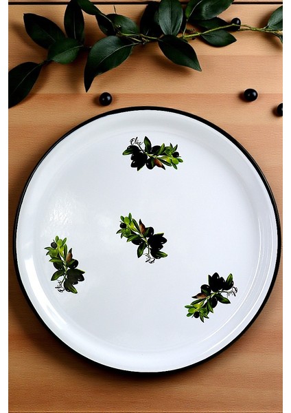 60 No Emaye Sini Sofra, Yemek Sunum Tepsi, Yer Sofrası Çinko ~58 cm