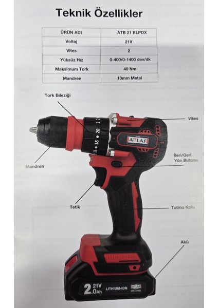 ATB21 BLPDX-202C Akülü Kömürsüz Darbeli Matkap 2.0AH A0104098 fırsatları