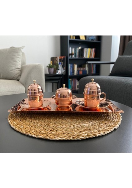 2'li Dövme Desenli Bakır Kahve Fincan Takımı