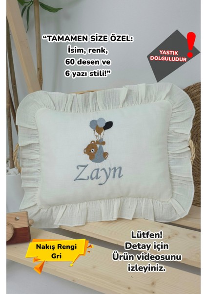 Müslin Yeni Doğan 4katlı Organik %100PAMUK Kişiye Özgü Nakışlı Hastane Çıkış Seti (Balonlu Ayıcık-2)