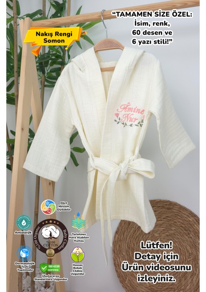 Müslin Yeni Doğan 4katlı Organik %100PAMUK Kişiye Özgü Nakışlı Hastane Çıkış Seti (Çiçek Model-2)