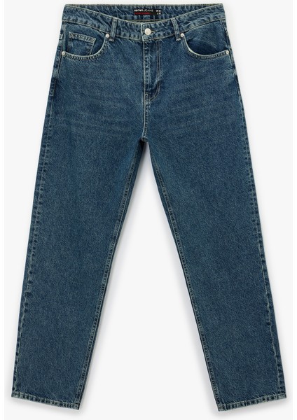 Normal Bel Pamuklu Cepli Vintage Straight Fit Jean Pantolon
