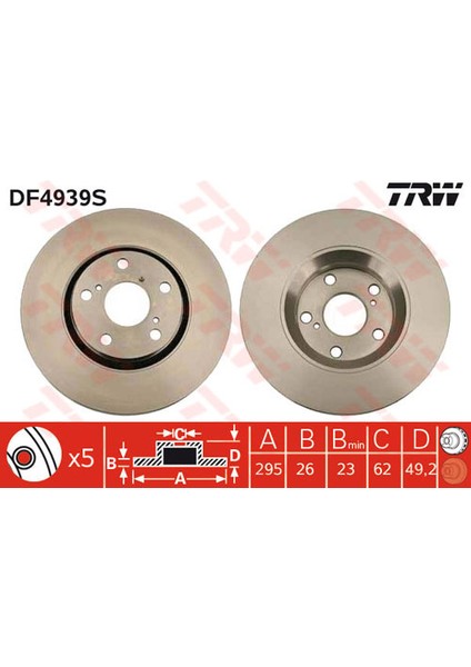 Ön Fren Aynası Aurıs ZE15-RE15 2.0d-4d-2.2d-4d 03/07 Avensıs 09 Verso 09 295X26X5DLXHAVALI