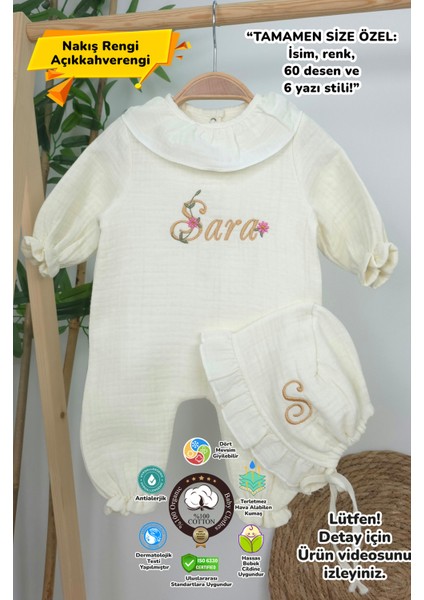 Müslin Yeni Doğan 4katlı Organik %100PAMUK Kişiye Özgü Nakışlı Hastane Çıkış Seti (Papatya Model-13)