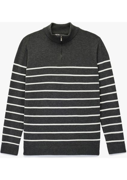 Regular Fit Uzun Kollu Basic Yarım Fermuarlı Triko Kazak