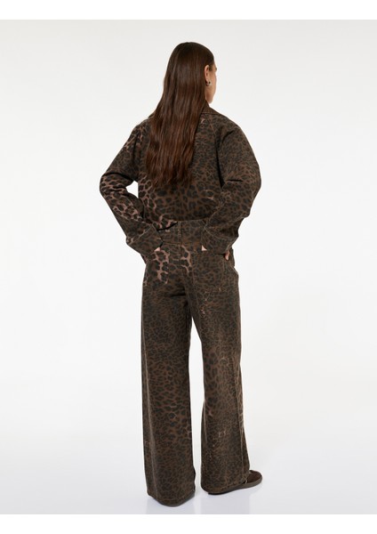 Leopar Desenli Bol Kalıp Jean Pantolon - Loose Straight Fit Jean modelleri