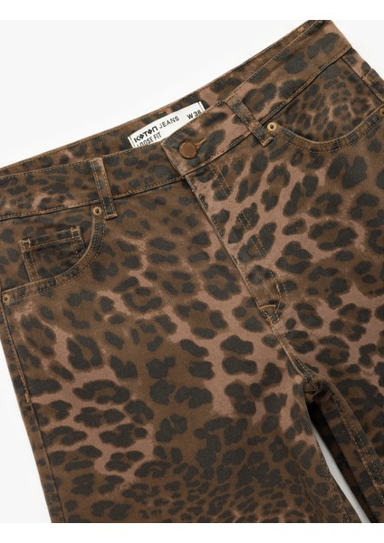 Leopar Desenli Bol Kalıp Jean Pantolon - Loose Straight Fit Jean