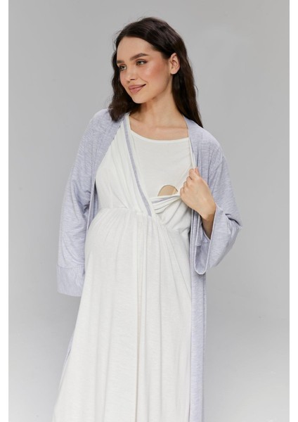 Pamuklu Biyeli Kruvaze Yaka Emzirmeye Hastane ve Günlük Kullanıma Uygun Gecelik Sabahlık Takımı fiyatları