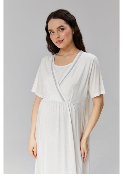 Pamuklu Biyeli Kruvaze Yaka Emzirmeye Hastane ve Günlük Kullanıma Uygun Gecelik Sabahlık Takımı modelleri