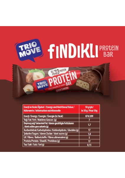 Çikolata Kaplamalı Protein Bar - Fındıklı ve Sütlü Çikolatalı, %33 Protein, 50 G x 9 Adet fiyatları