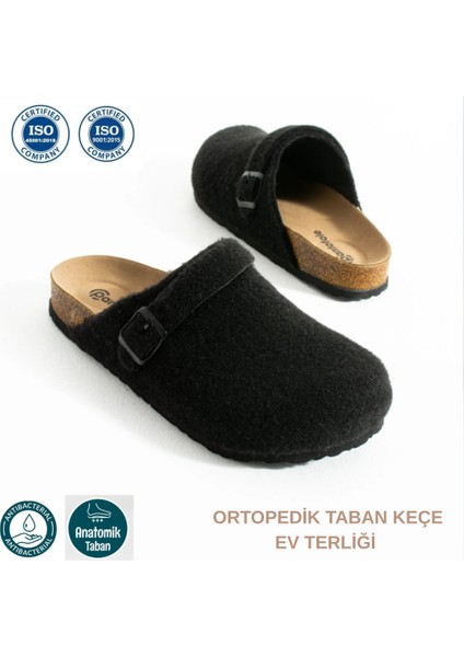 Erkek Mantar Taban Ortopedik Keçeli Kışlık Önü Kapalı Sabo Günlük Rahat Ev Terliği