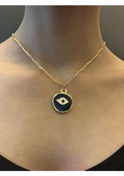 Çelik Mavi Göz Nazar Uçlu Boncuklu Kadın Kolye 21 cm modelleri