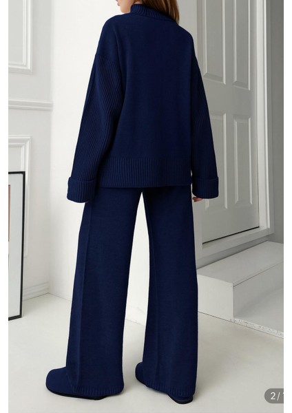 Yeni Ürün Dik Yaka Düğme Detaylı Oversize Kazak-Pantolon Triko Alt Üst Takım 0034 fırsatları