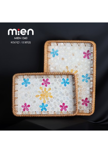 Sedef Hasır Dikdörtgen Tepsi Seti – 2’li Bambu Rattan Tepsi | 32X23 cm & 29X19.5 cm
