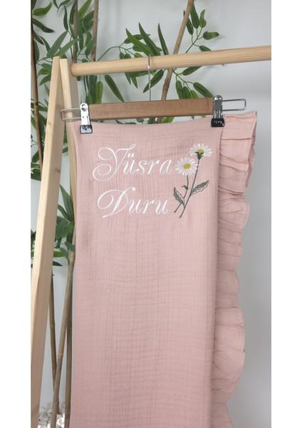 Müslin Yeni Doğan 4katlı Organik %100PAMUK Kişiye Özgü Nakışlı Hastane Çıkış Seti (Pudra Papatyalı) modelleri