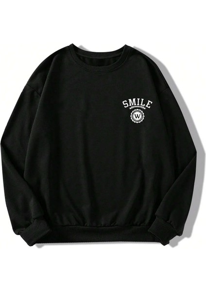 Unisex Siyah Smile Logo Baskılı Oversize Sweatshirt Ck-Smilesyhsweet fiyatları