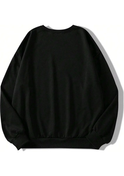 Unisex Siyah Smile Logo Baskılı Oversize Sweatshirt Ck-Smilesyhsweet modelleri