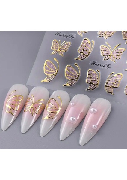 Parıltılı Kelebek Model Tırnak Süsleme Stickerı Nail Art Süslemeleri modelleri