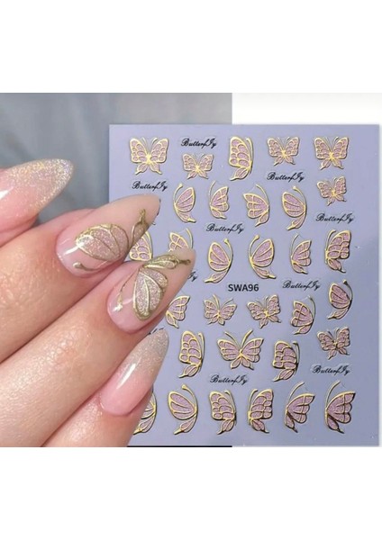 Parıltılı Kelebek Model Tırnak Süsleme Stickerı Nail Art Süslemeleri
