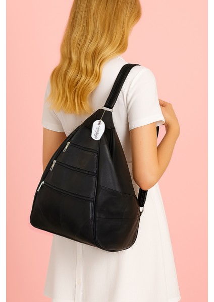 Hakiki Deri Siyah Maymun Model Sırt Çantası