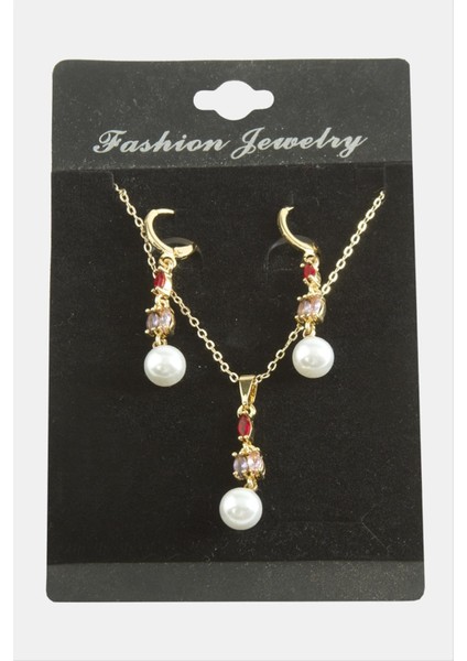 Allzey Çiçek Inci Zirkon Taşlı Set Kolye-Renkli fiyatları