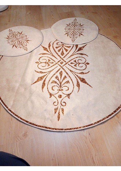 Damask - Kaymaz Taban Yuvarlak Banyo Halısı (110X110-50X50-50X50 CM 3'LÜ SET) modelleri