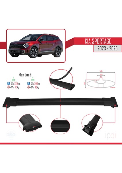 Kia Sportage 2023-2025 Arası ile Uyumlu Fly Model Ara Atkı Tavan Barı Siyah 3 Adet modelleri