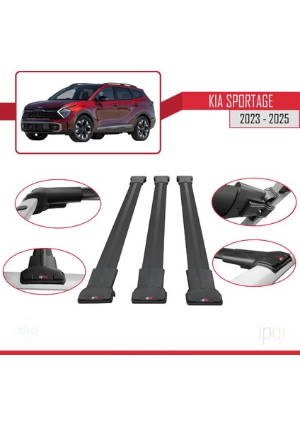 Kia Sportage 2023-2025 Arası ile Uyumlu Fly Model Ara Atkı Tavan Barı Siyah 3 Adet fırsatları