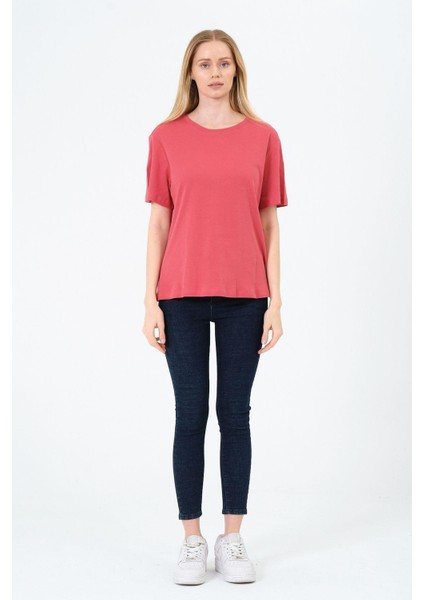 Kadın Bisiklet Yaka Kısa Kollu Basic T-Shirt - Interlok Kumaş fiyatları