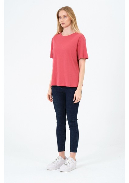 Kadın Bisiklet Yaka Kısa Kollu Basic T-Shirt - Interlok Kumaş modelleri
