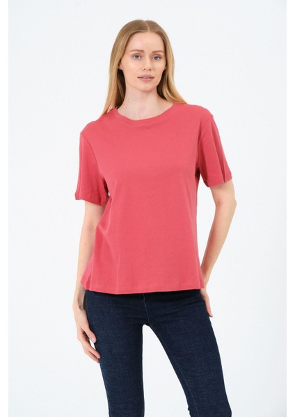 Kadın Bisiklet Yaka Kısa Kollu Basic T-Shirt - Interlok Kumaş indirimleri