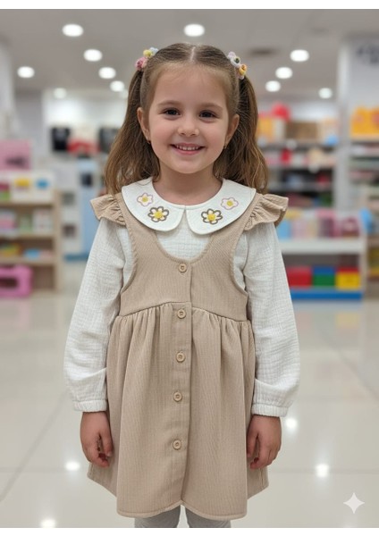 Müslim Gömlekli Fitilli Kadife Kız Çocuk Elbise Takım fiyatları