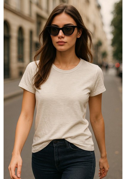 Kadın %100 Organik Pamuklu Relaxed Yıkamalı T-Shirt Bisiklet Yaka Kısa Kollu Kadın Basic Tişört fiyatları