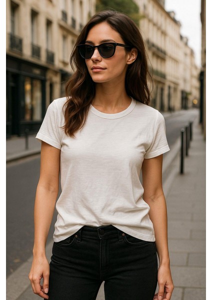 Kadın %100 Organik Pamuklu Relaxed Yıkamalı T-Shirt Bisiklet Yaka Kısa Kollu Kadın Basic Tişört fırsatları