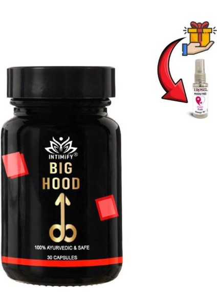 Big Hood Erkekler Için Özel Bölge Büyütücülü Takviye 30'lı x 1 Ad.+Erosel Masaj Yağı